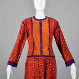 1970s Mario Valentino Suede Leather Two Piece Set with Silk Screen Floral Print