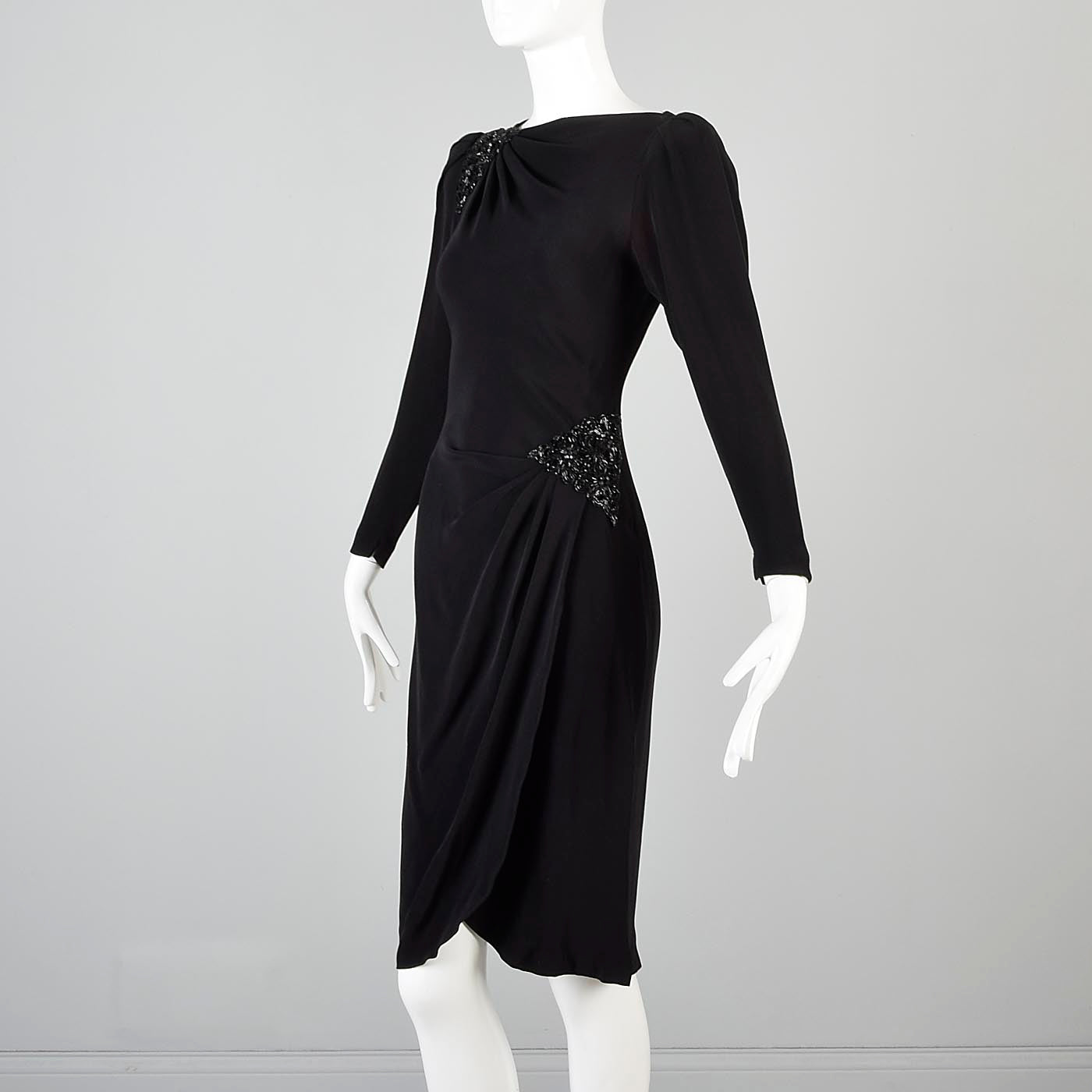 1980s Saks Fifth Avenue Deco Revival Little Black Dress Blade Runner Style