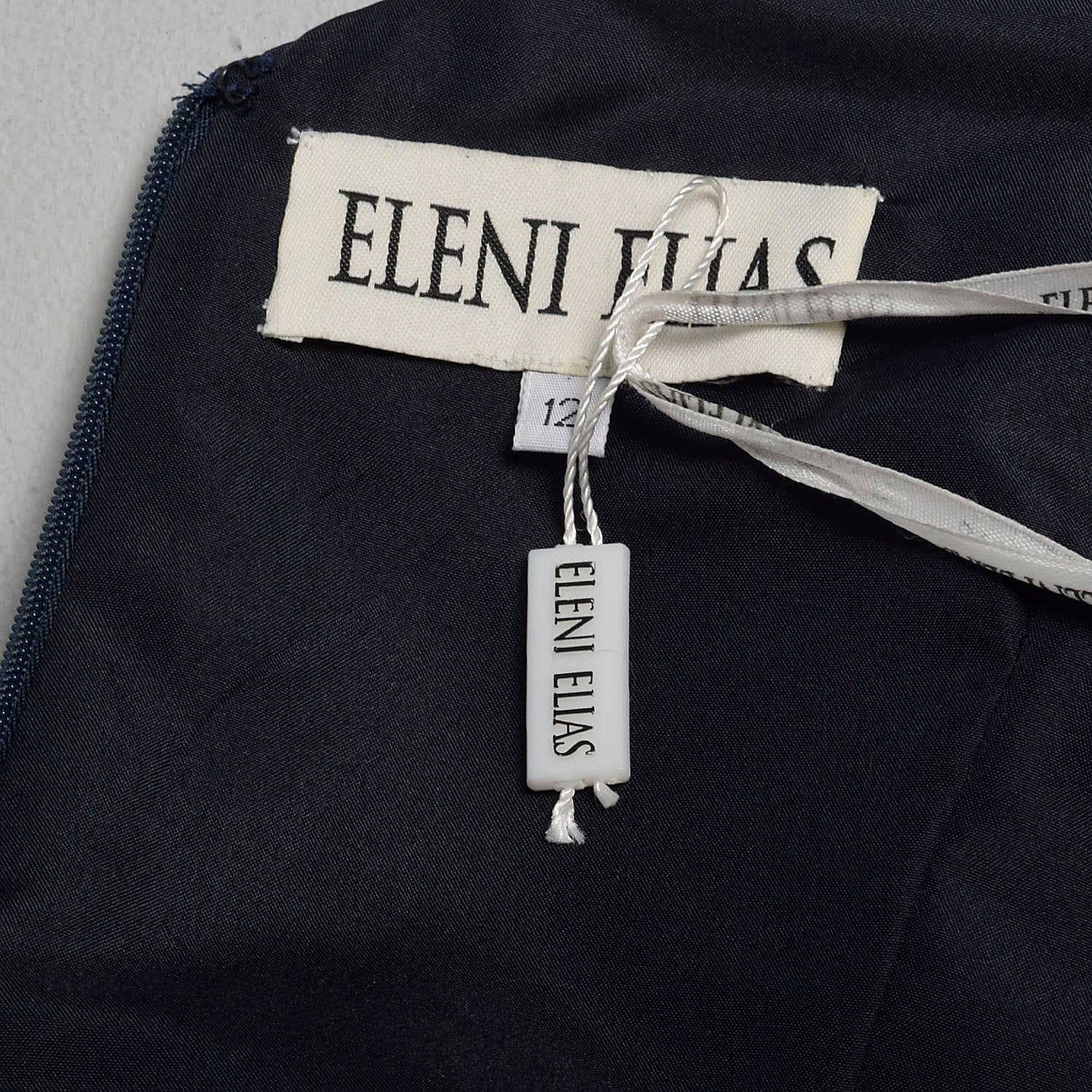 Size 12 2010s Eleni Elias Navy Evening Gown Formal Prom Fishtail Train