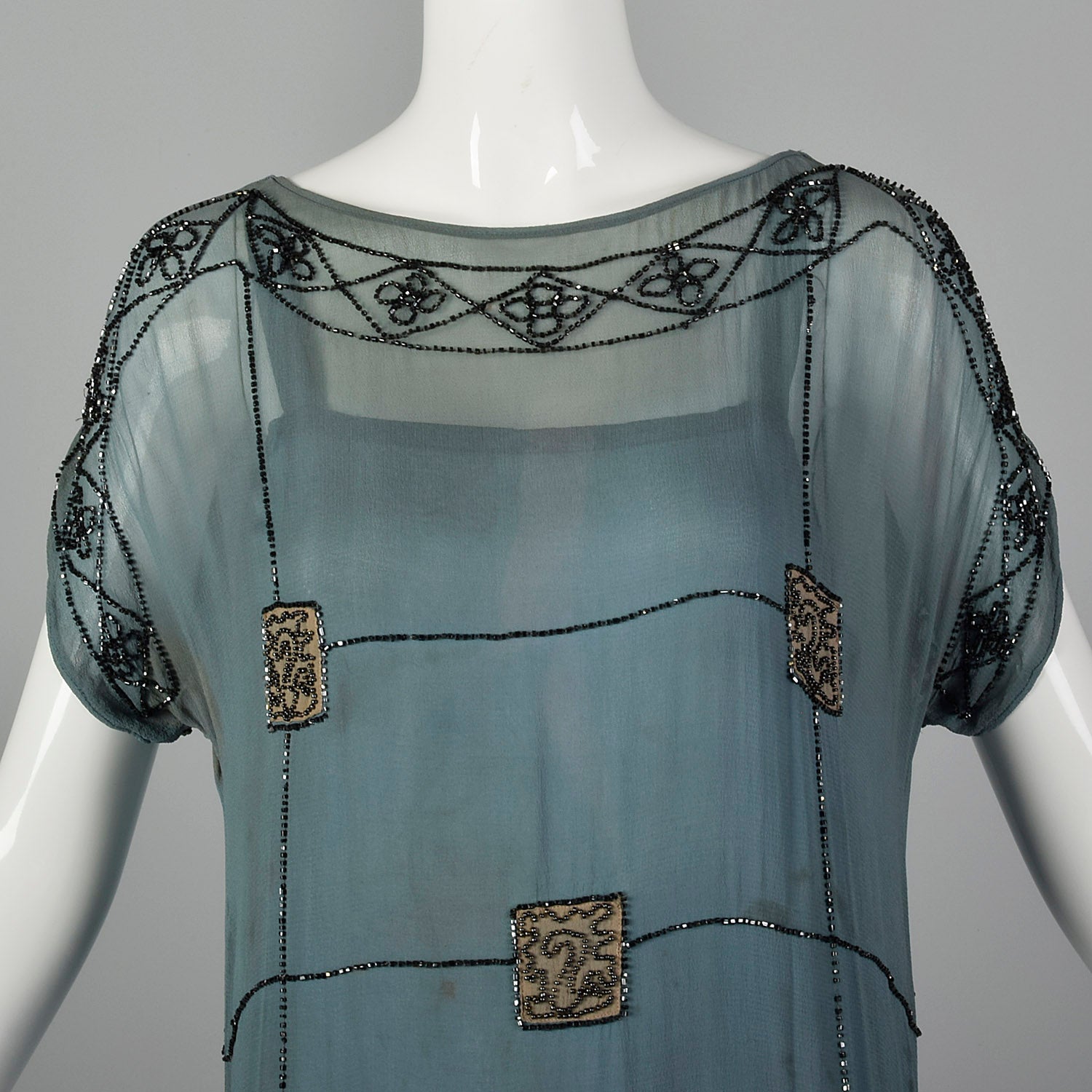 Small 1920s Blue Silk Beaded Dress