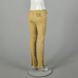 XS 2000s Pants Roberto Cavalli Designer Tan Suede Stretch Leather Lace Up