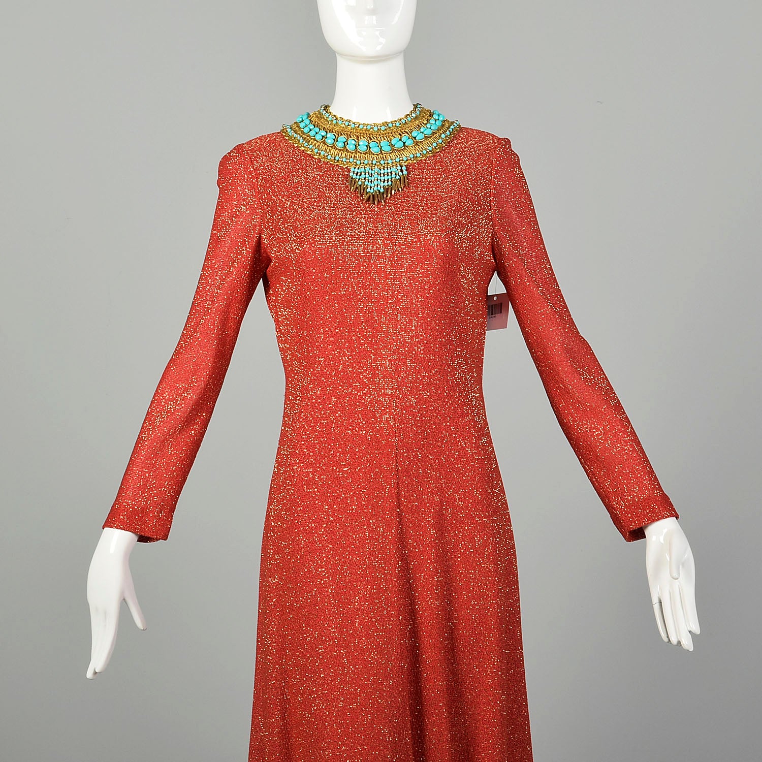 Adele Simpson Evening Gown Formal Dress Metallic Red Lurex Long Sleeve