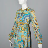 1970s Mollie Parnis Bohemian Maxi Dress with Long Sleeves