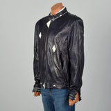 Large Battaglia 1980s Rockabilly Navy Leather Jacket