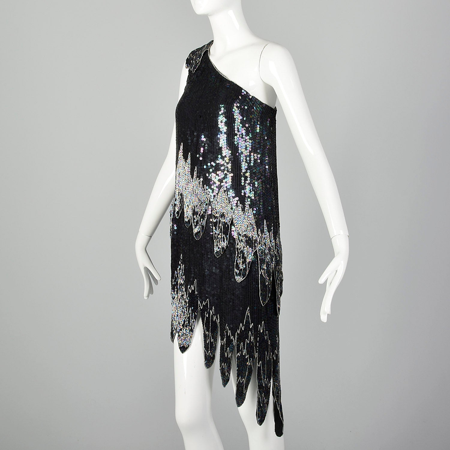 Medium 1990s Flapper Style Sequin One-Shoulder Dress