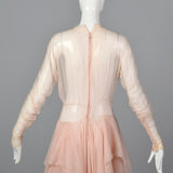 1950s Sheer Pink Dress with Draped Skirt