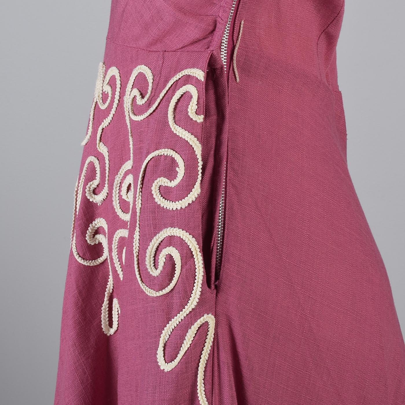 1940s Pink Linen Halter Dress with Soutache Trim