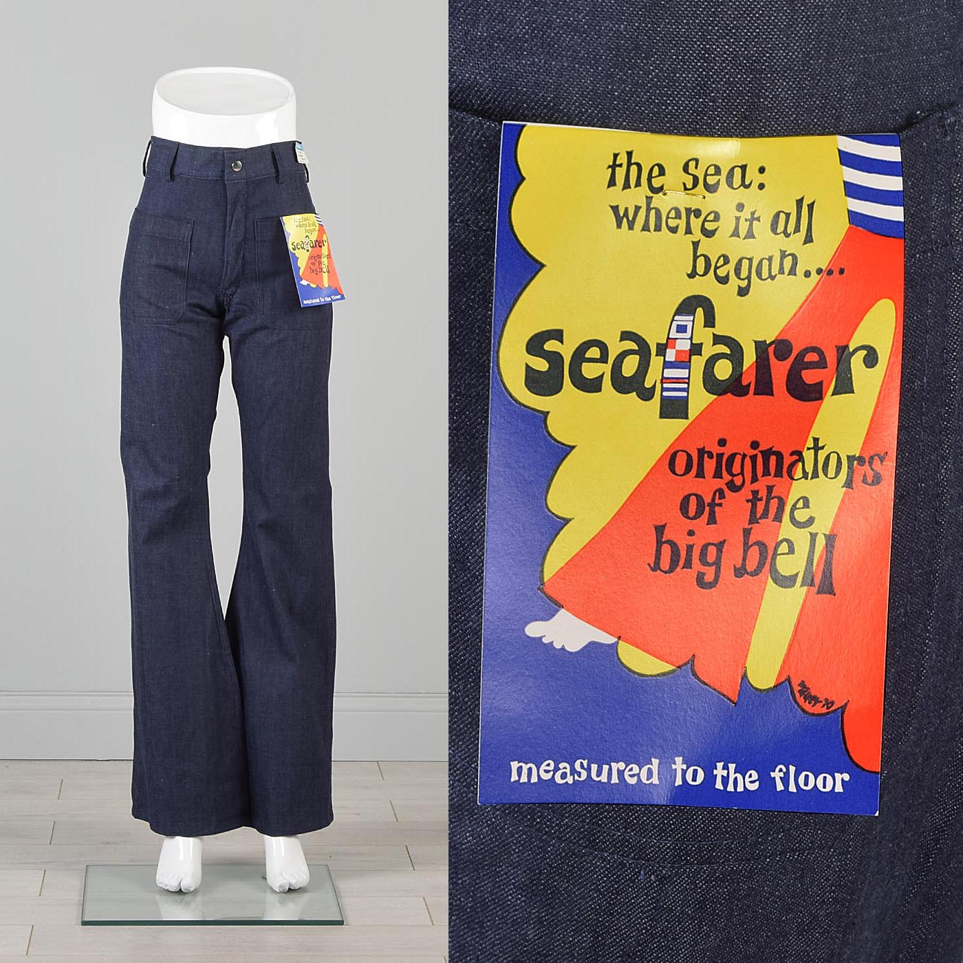30x33.5 Slim Deadstock Seafarer Bellbottom Jeans High Waist Indigo Denim