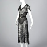 Small 1930s Sheer Black Lace Dress