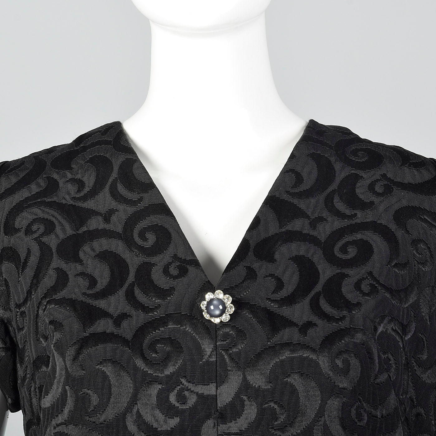 1960s Black Brocade Swing Dress