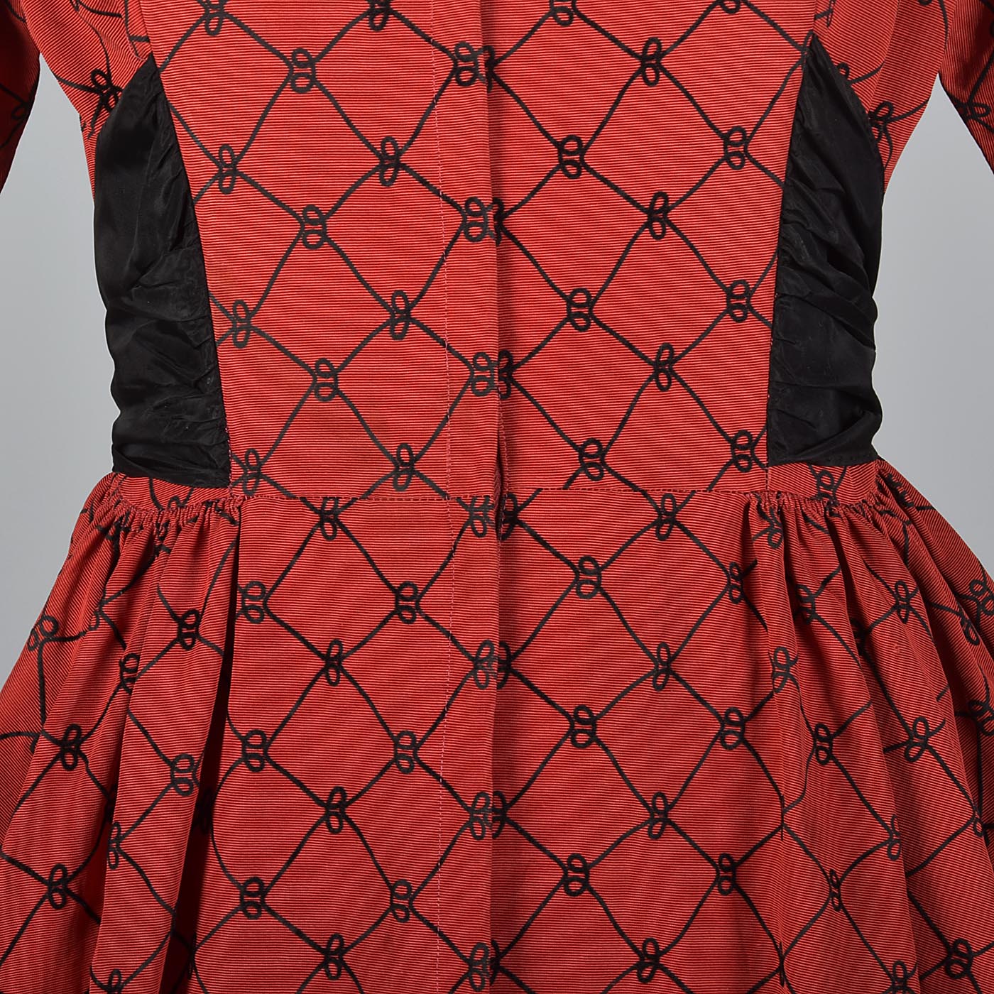 1950s Red Party Dress with Black Taffeta Bow