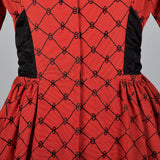 1950s Red Party Dress with Black Taffeta Bow