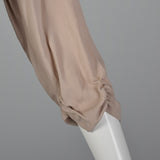 1940s Tan Crepe Dress with Gathered Bodice