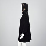 1940s Black Velvet Coat with Sequin Hood