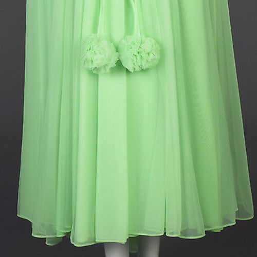 1960s Claire Sandra Lucie Ann Beverly Hills Green Chiffon Nightgown & Peignoir Set with Pom Poms