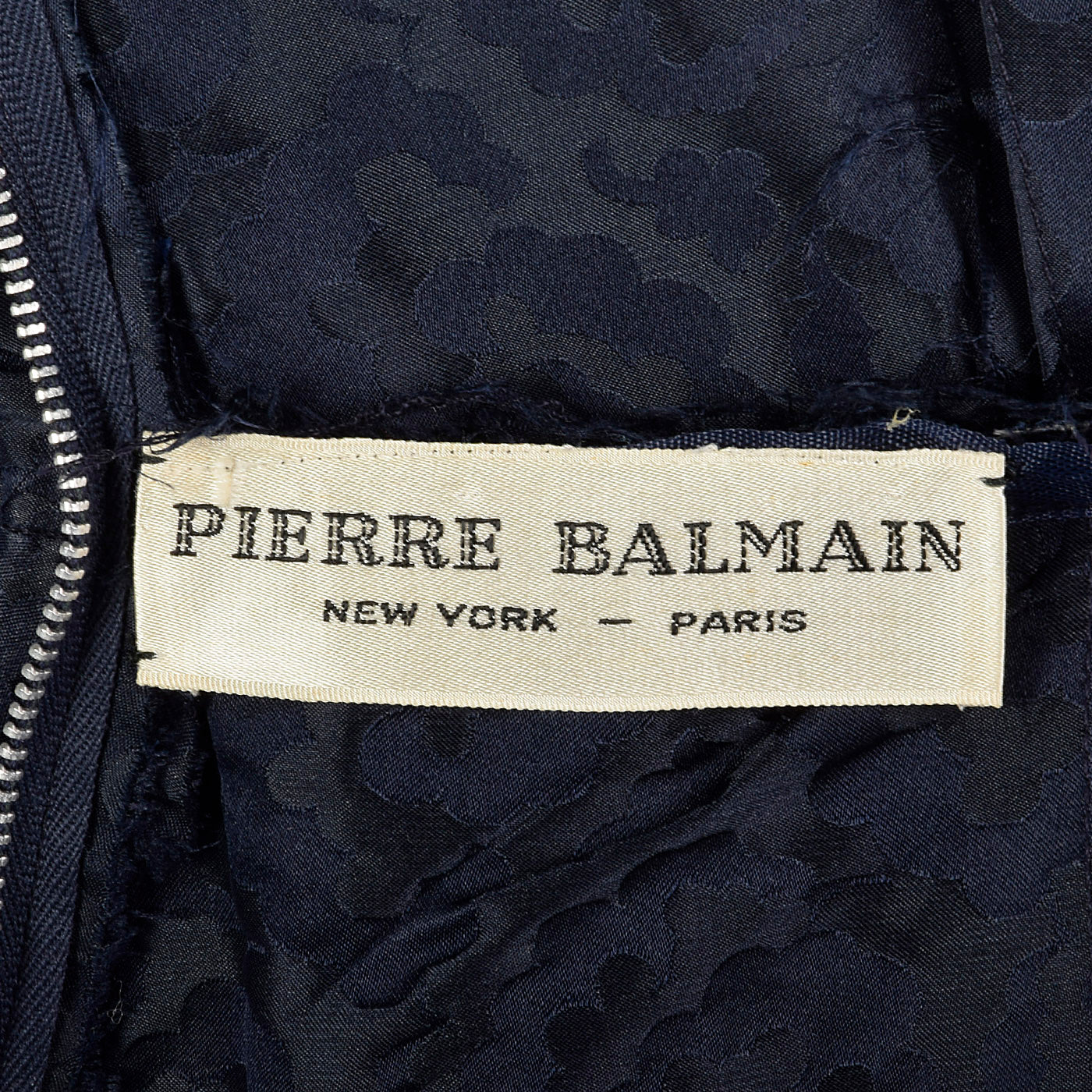 1950s Pierre Balmain Navy Blue Silk Damask Cocktail Dress Style & Salvage 1950s Pierre Balmain Navy Blue Silk Damask Cocktail Dress Style & Salvage