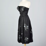 1950s Strapless Silk Dress with Hidden Front Panel