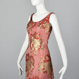 1960s Red and Gold Brocade Evening Dress