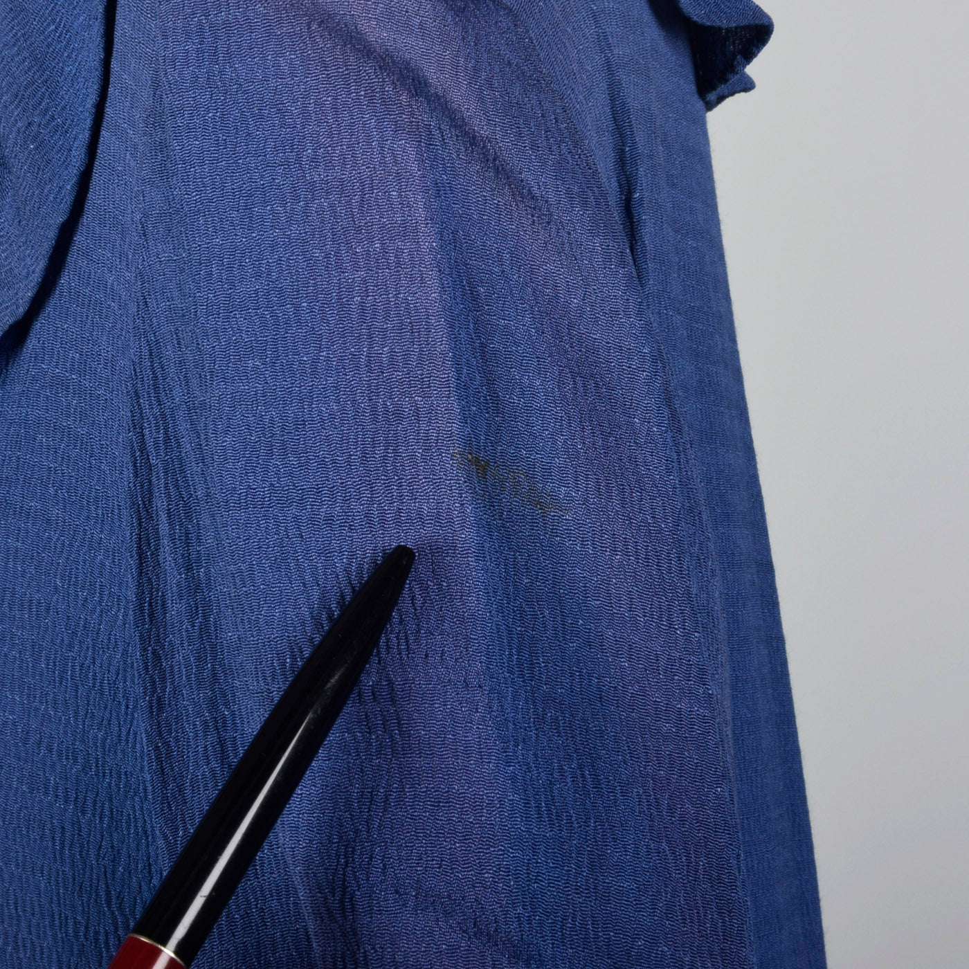 1930s Blue Dress with Ruffle Neckline