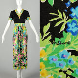 Medium 1970s Mr Dino Floral Maxi Dress Colorful Signature Print