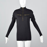 1980s Alaia Black Zip Front Sweater