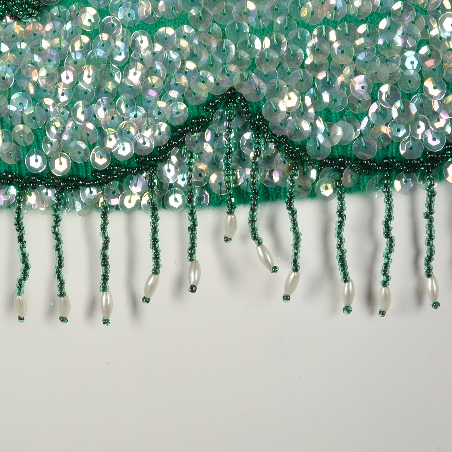 Medium 1960s Top Sleeveless Sequin Green Beaded Cocktail Evening Shirt