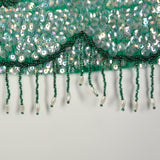 Medium 1960s Top Sleeveless Sequin Green Beaded Cocktail Evening Shirt