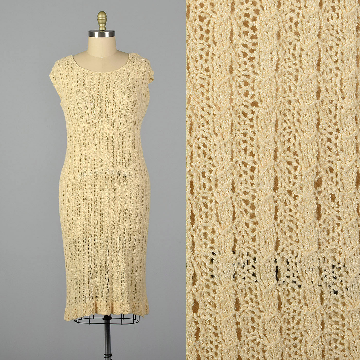 1920s Cream Cable Knit Dress