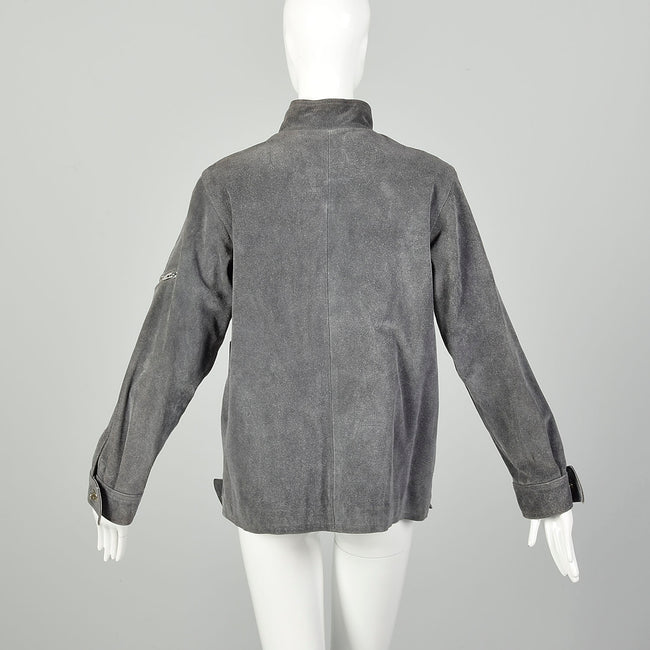 Medium 1970s Grey Suede Jacket With Faux Fur Lining