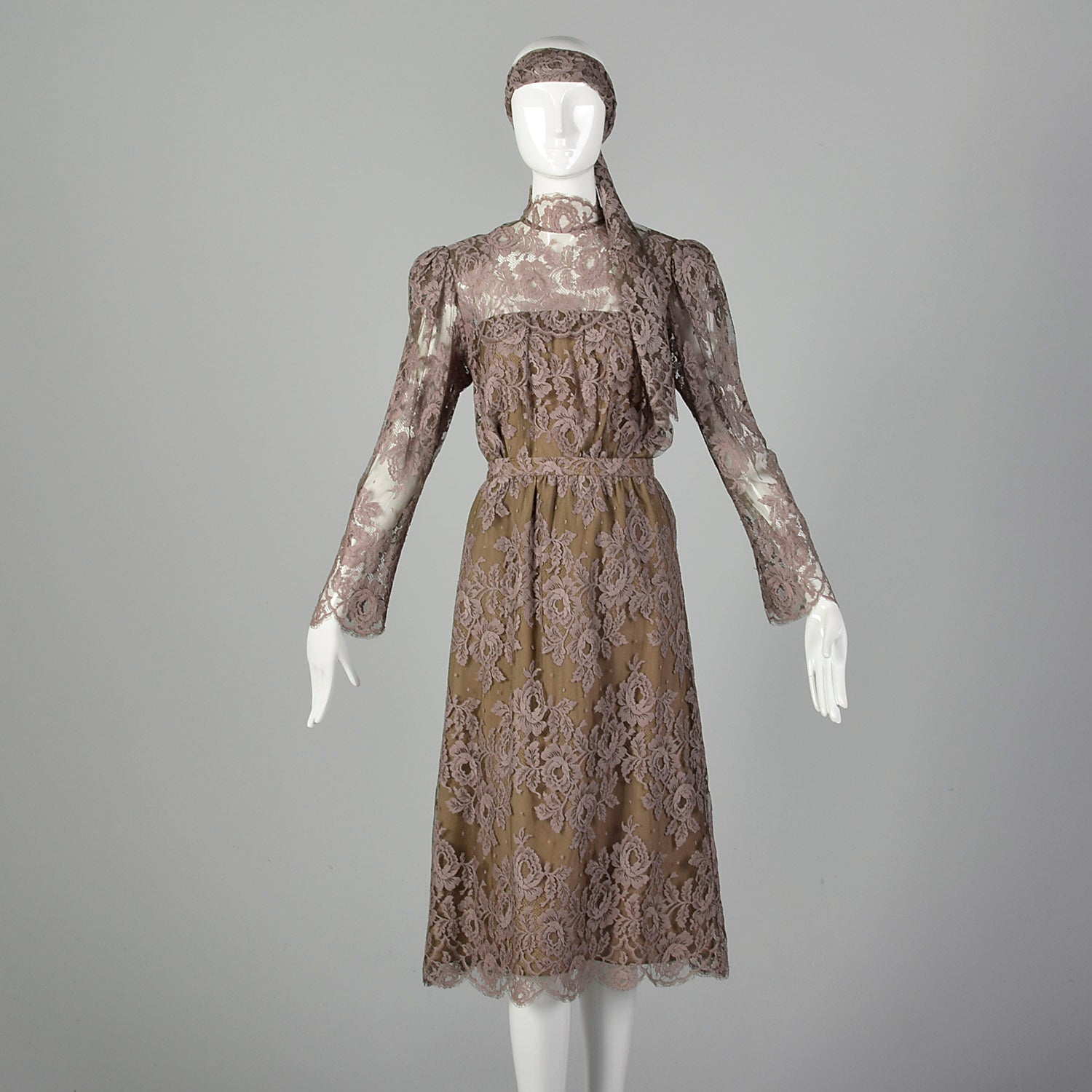 Large Becky Bisoulis 1980s Mauve Lace Skirt Set