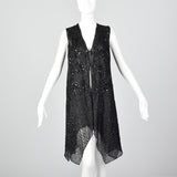 1990s Long Black Vest Top