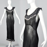 1930s Sheer Black Bias Cut Slip with White Trim