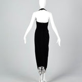 1980s Escada Black Velvet Dress with Faux Pearl Trim