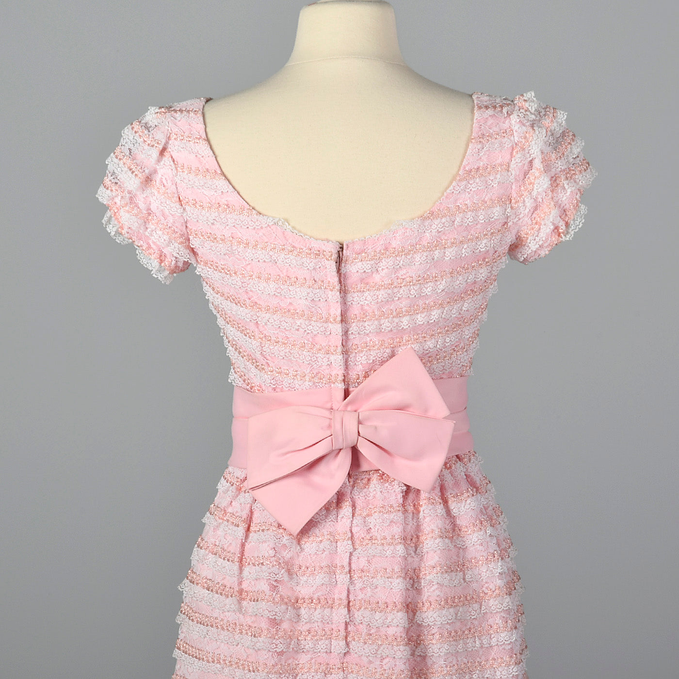 1960s Pink and White Lace Pencil Dress