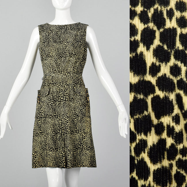 XS 1960s Animal Print Corduroy Dress