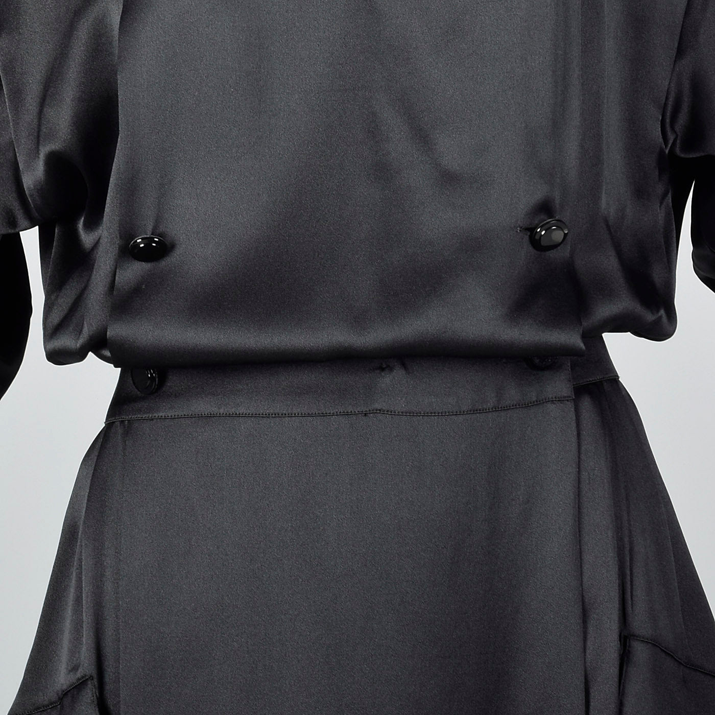 1980s Black Silk Wrap Dress