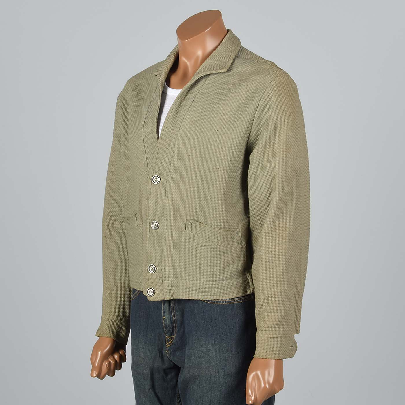 Large 1950s Men's Cardigan Jacket Olive