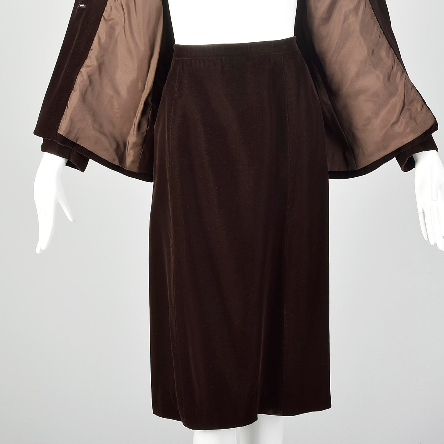 Medium Pierre Balmain 1970s Brown Velvet Skirt Suit