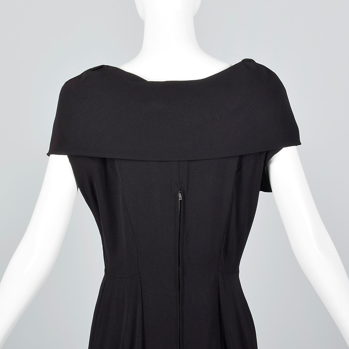 1950s Black Dress with Shawl Collar and Low Cut Front