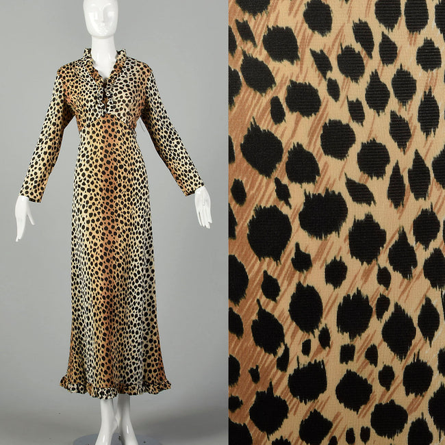 Medium 1970s Leopard Print Dress Long Sleeve Maxi
