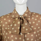 Medium 1970s Pauline Trigere Tan Polka Dot Blouse