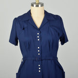 XXL 1950s Navy Blue Cotton Dress Rayon Deadstock Short Sleeve Volup
