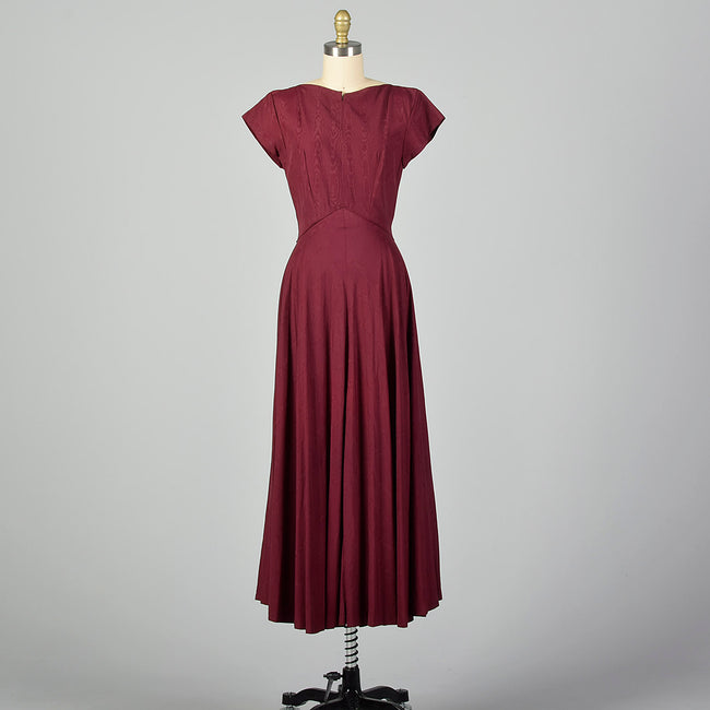 XS 1940s Burgundy Red Dress
