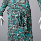 1940s Aqua Blue and Taupe Rayon Dress