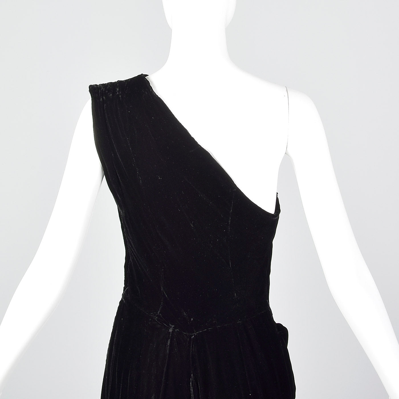 1940s Asymmetric Black Silk Velvet Dress Style & Salvage 1940s Asymmetric Black Silk Velvet Dress Style & Salvage