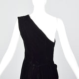 1940s Asymmetric Black Silk Velvet Dress