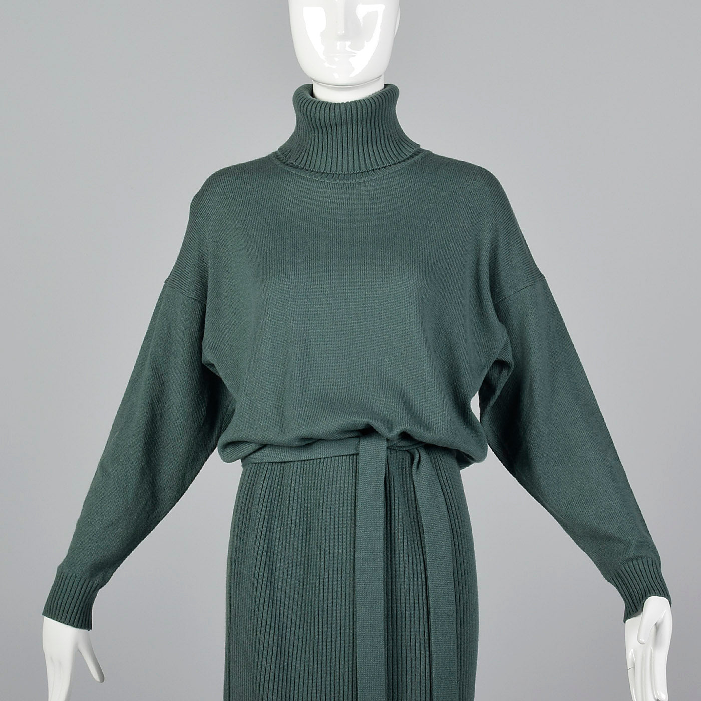 1980s Sage Green Cashmere Dress