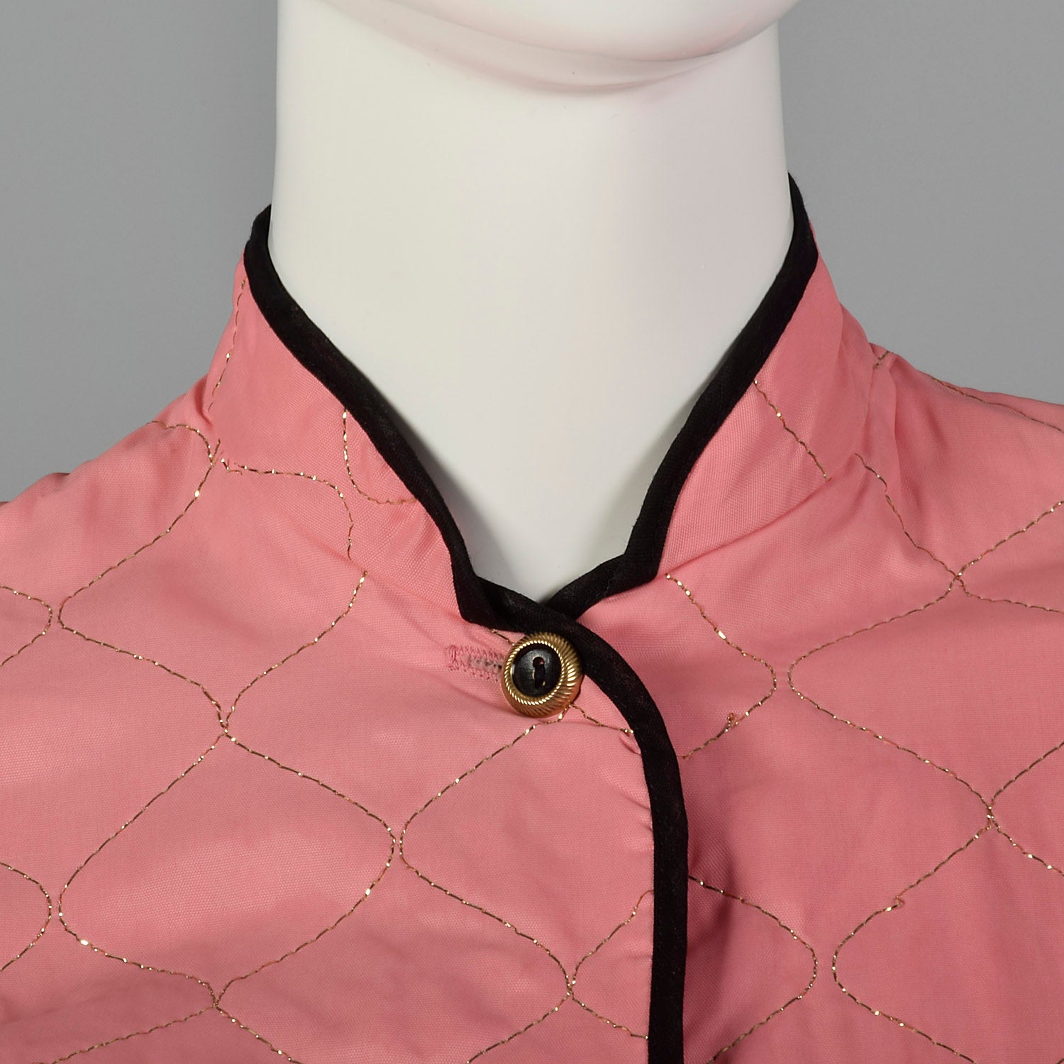 1950s Pink Quilted Pajama Set with Gold Topstitching