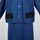 1960s Blue Tweed Skirt Suit with Persian Lamb Trim