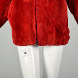Large 1980s Sheared Bomber Jacket Cozy Winter Coat Red Zip Front Oversized